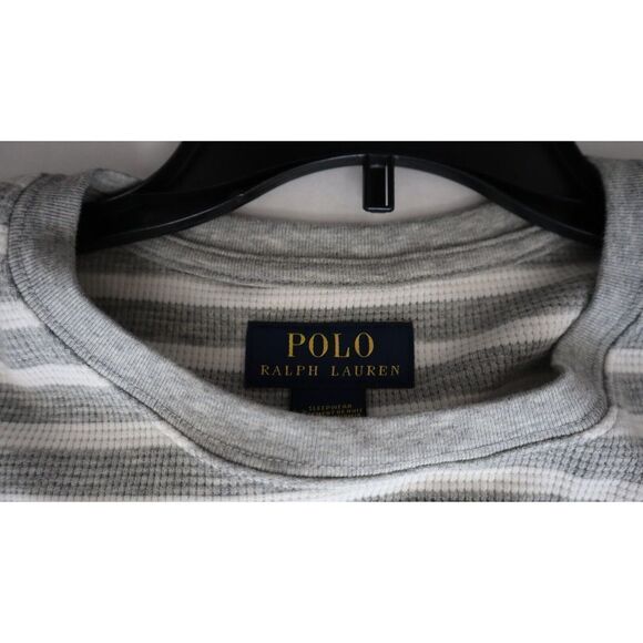 Polo Ralph Lauren Men's Sz XL Gray/White Striped Waffle Knit L/S Sleep Shirt - Picture 3 of 8